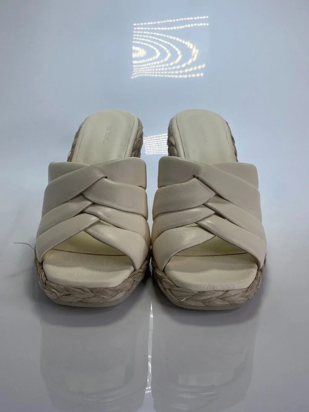 Vince Women's Gilian Marble Cream Leather Espadrille Wedge Sandals Sz 8